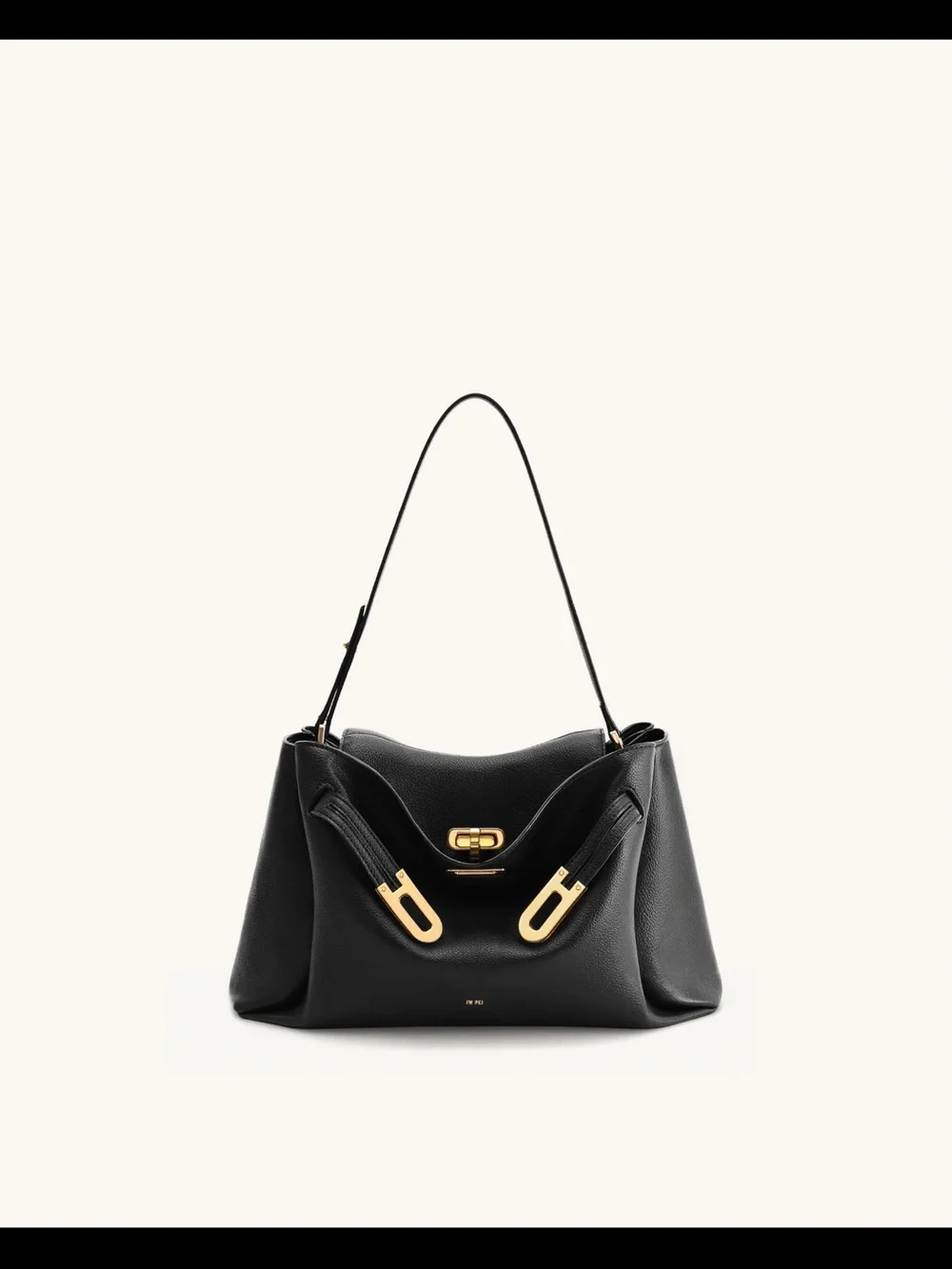 Rhea Pebbled Double Buckle Shoulder Bag - Black